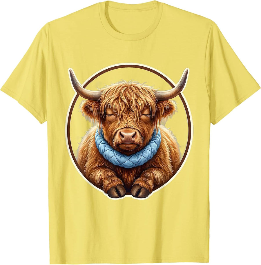 Men's Highland Cow Cute Kawaii Cozy Sleepshirt Gift T-Shirt - Lemon Yellow
