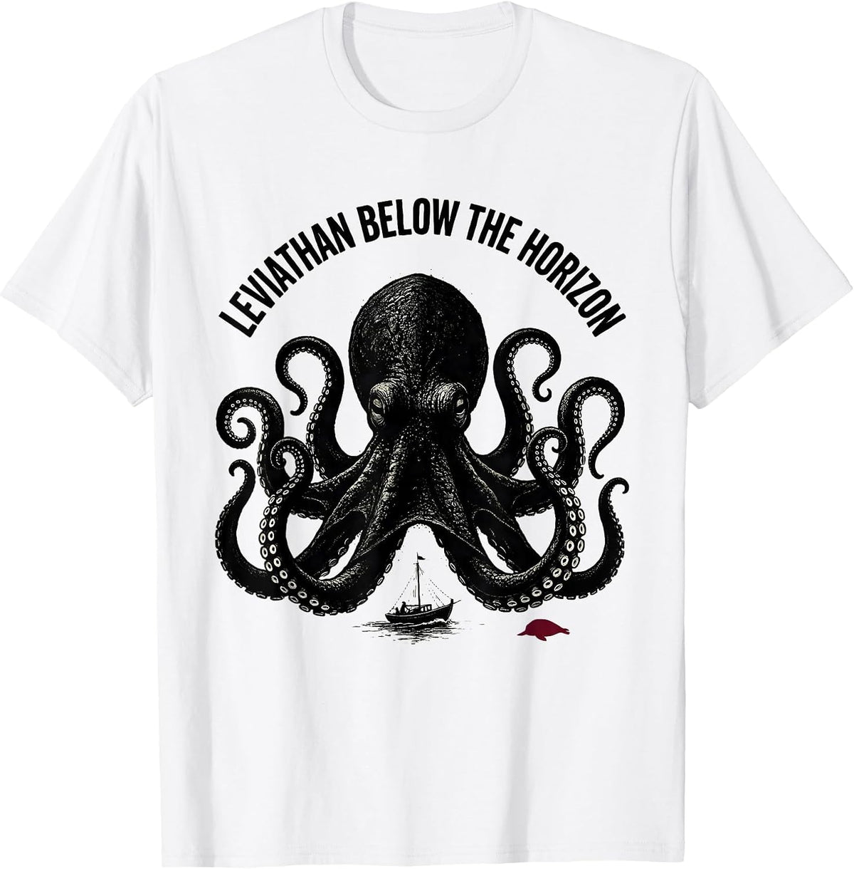 Men's Leviathan Below the Horizon Blackwork Dotwork Octopus Lover T-Shirt - White