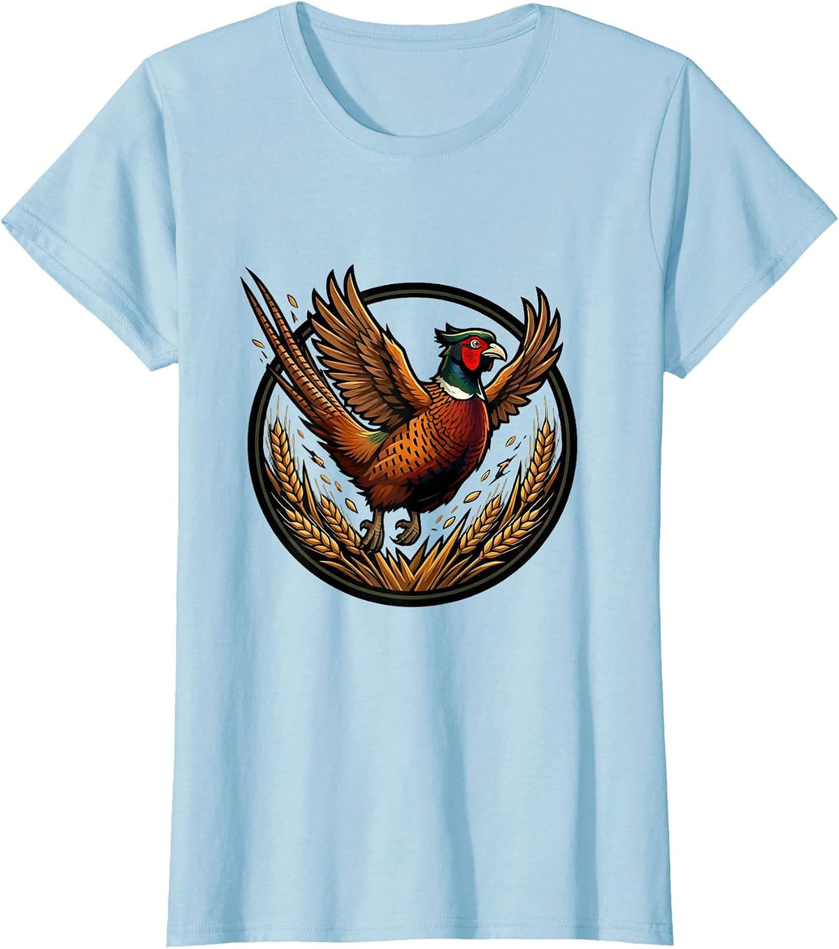Pheasant Flush Camo Wheat Field Hunting Design T-Shirt - Baby Blue