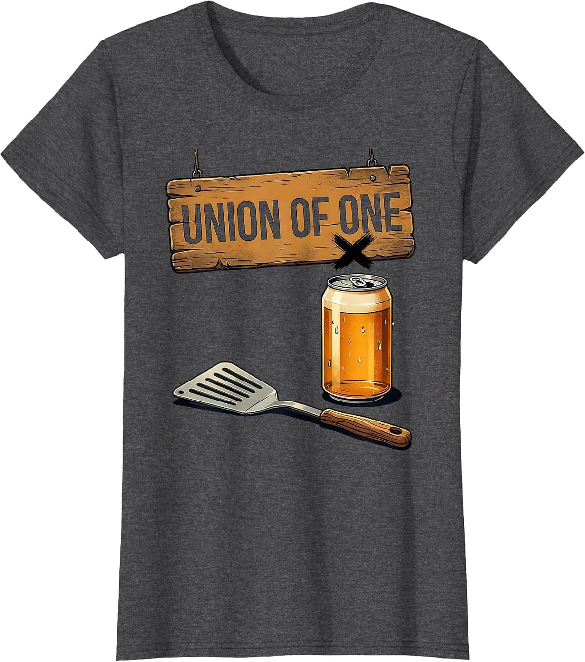 Women's Union of One Midcentury Modern Grill Spatula Beer Lover T-Shirt - Dark Heather Grey