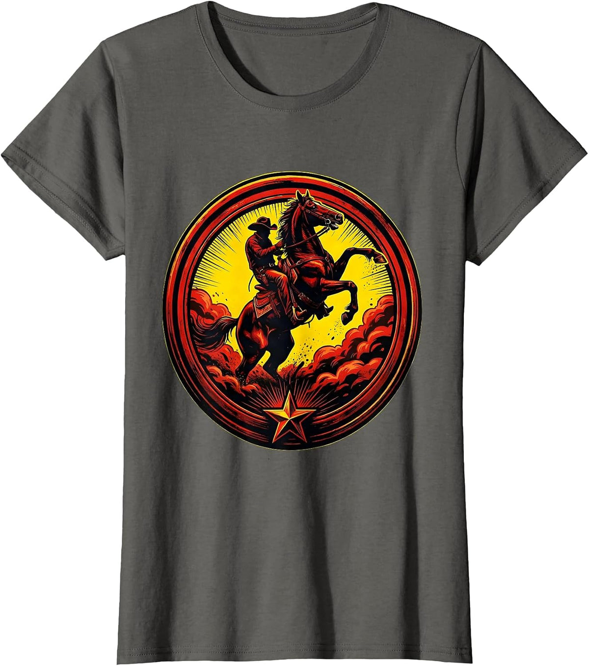Women's Rearing Horse Dust Cloud Cowboy Graphic Tee T-Shirt - Asphalt Grey