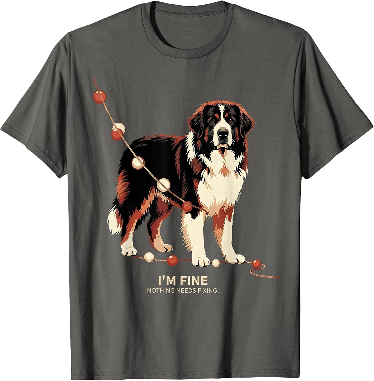I'm Fine Nothing Needs Fixing Great Pyrenees Christmas Dog T-Shirt - Asphalt Grey