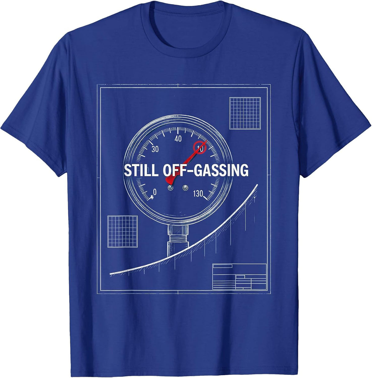 Men's Still Off-Gassing Funny Scuba Diver Technical Blueprint T-Shirt - Royal Blue