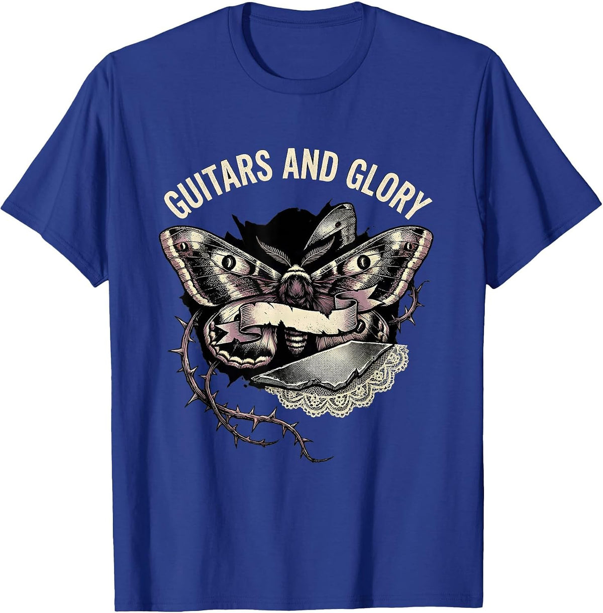 Men's Guitars and Glory 80s Rock Band Design T-Shirt - Royal Blue