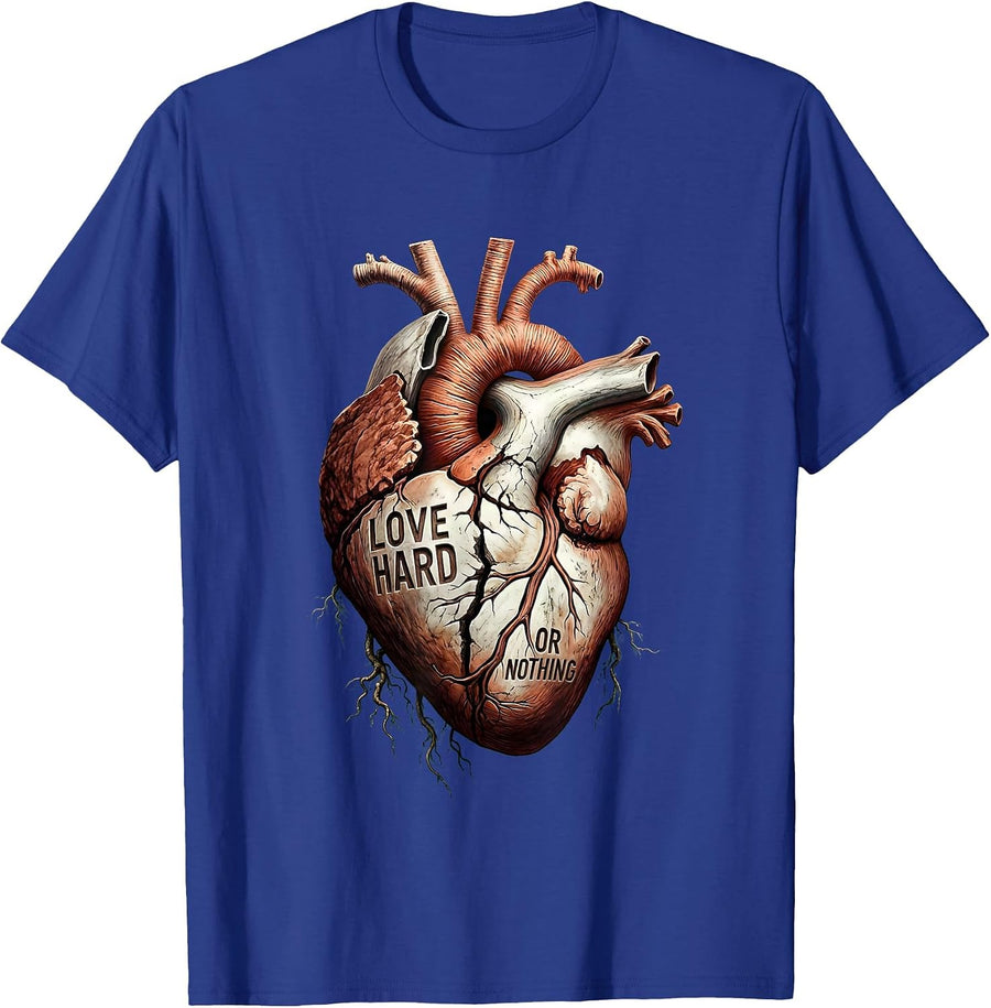 Love Hard or Nothing Bold Heart Graphic Design T-Shirt - Royal Blue