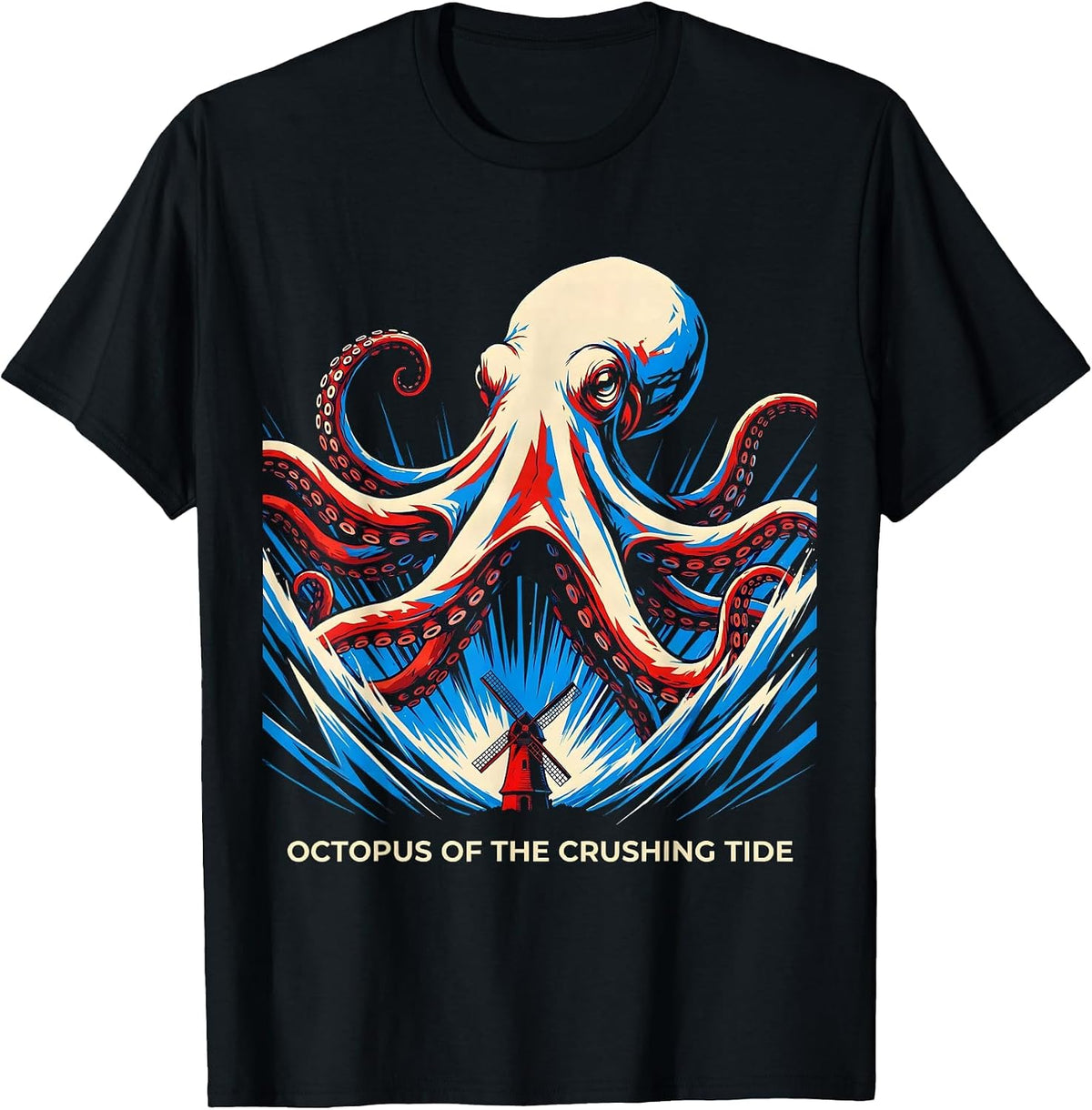 Men's Octopus of the Crushing Tide Futurist Dynamism Ocean Animal T-Shirt - Black