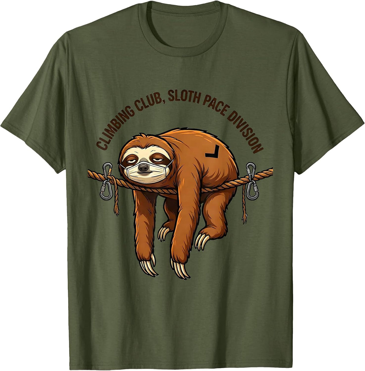 Climbing Club, Sloth Pace Division Funny Sloth Lover Novelty T-Shirt - Olive Green