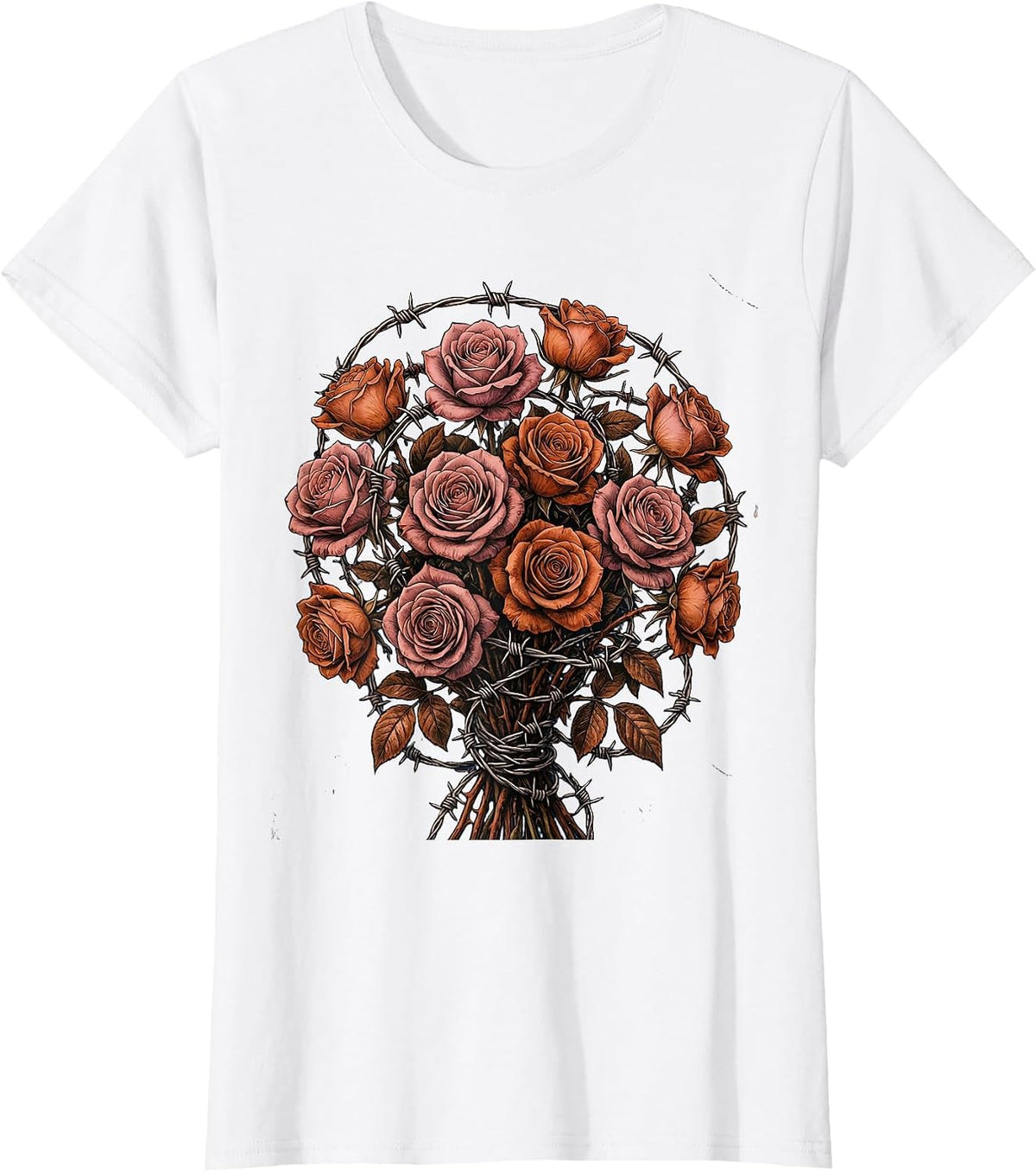 Roses and Barbed Wire 80s Rock Graphic T-Shirt - White