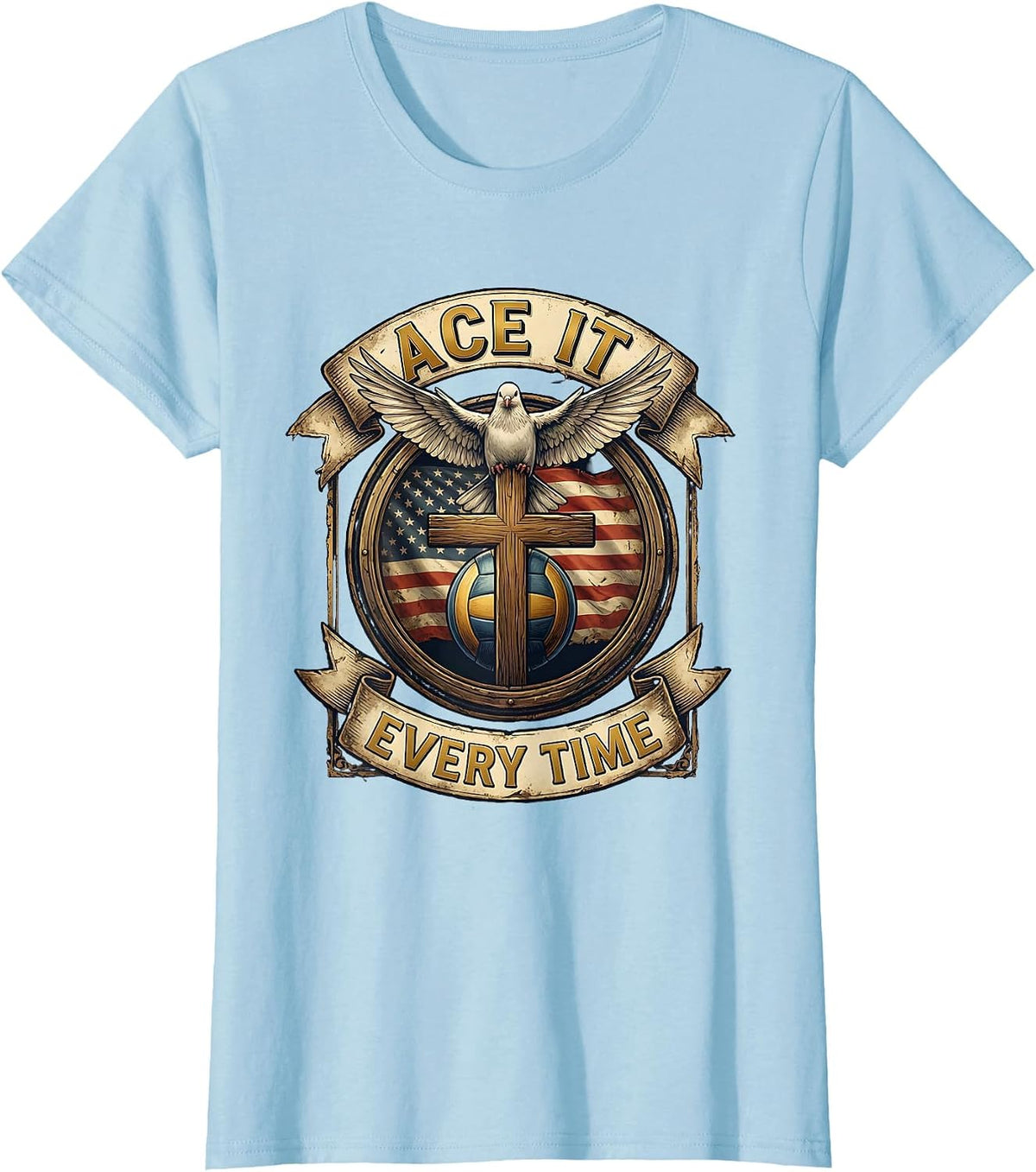 Women's Ace It Every Time Volleyball Design T-Shirt - Baby Blue
