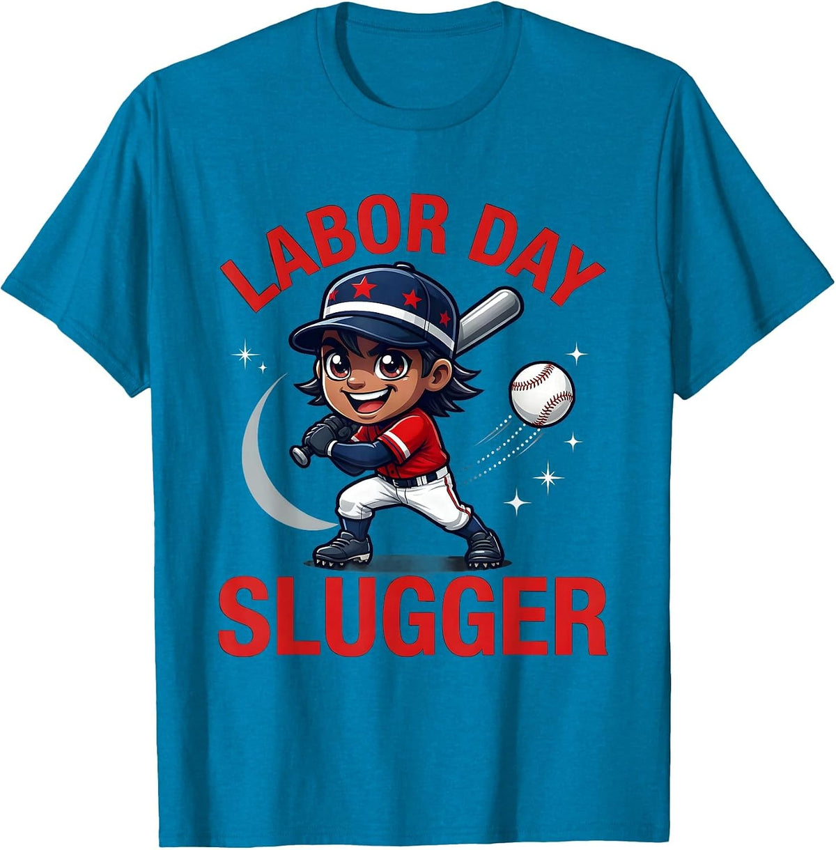 LABOR DAY SLUGGER Funny Baseball Player Fourth of July T-Shirt - Sapphire Blue
