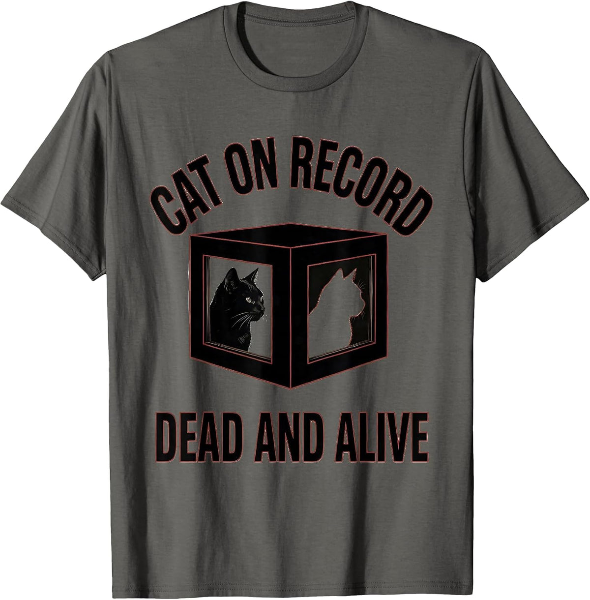 Men's Cat On Record Dead And Alive Funny Science Quantum Physics T-Shirt - Asphalt Grey