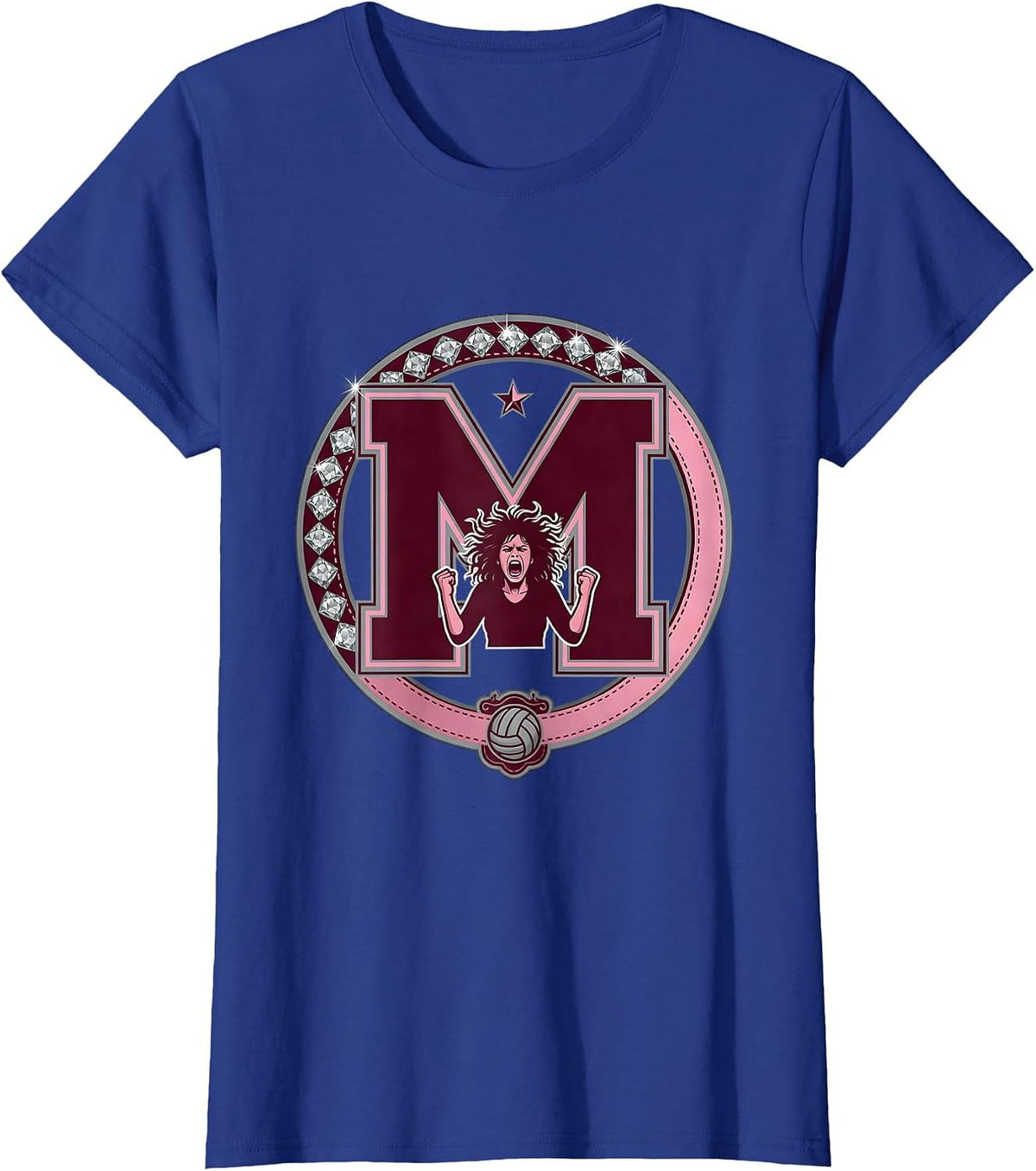 Women's Volleyball Mom Wild Hair Screaming Referee Graphic T-Shirt - Royal Blue
