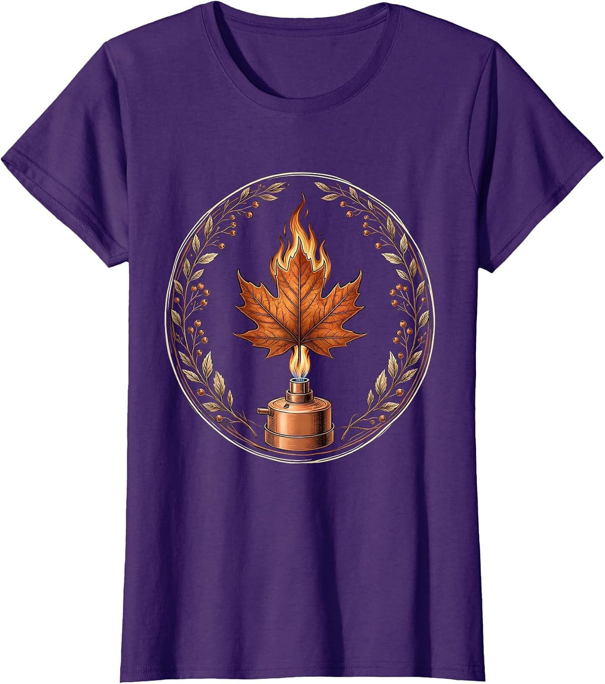 Women's Fall Science Teacher Bunsen Burner Autumn Leaf T-Shirt - Purple