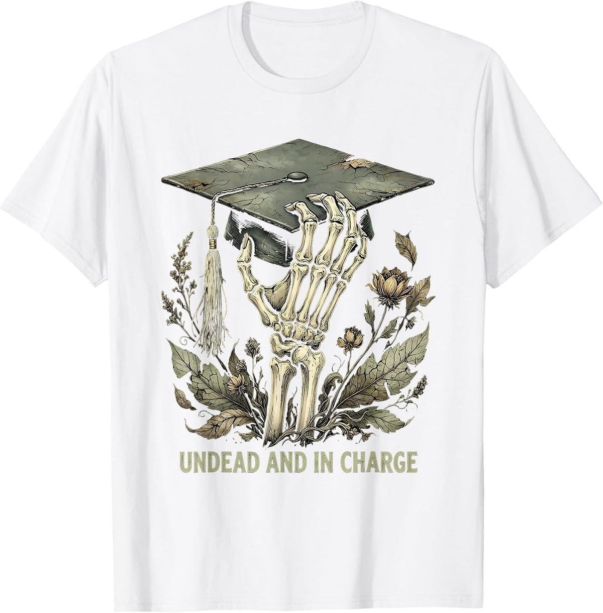 Men's Halloween Zombie Principal Undead and in Charge T-Shirt - White