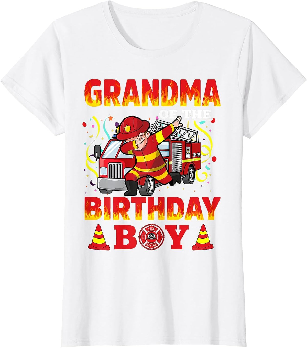 Grandma of The Birthday Boy Fire Truck Firefighter Boys T-Shirt - White