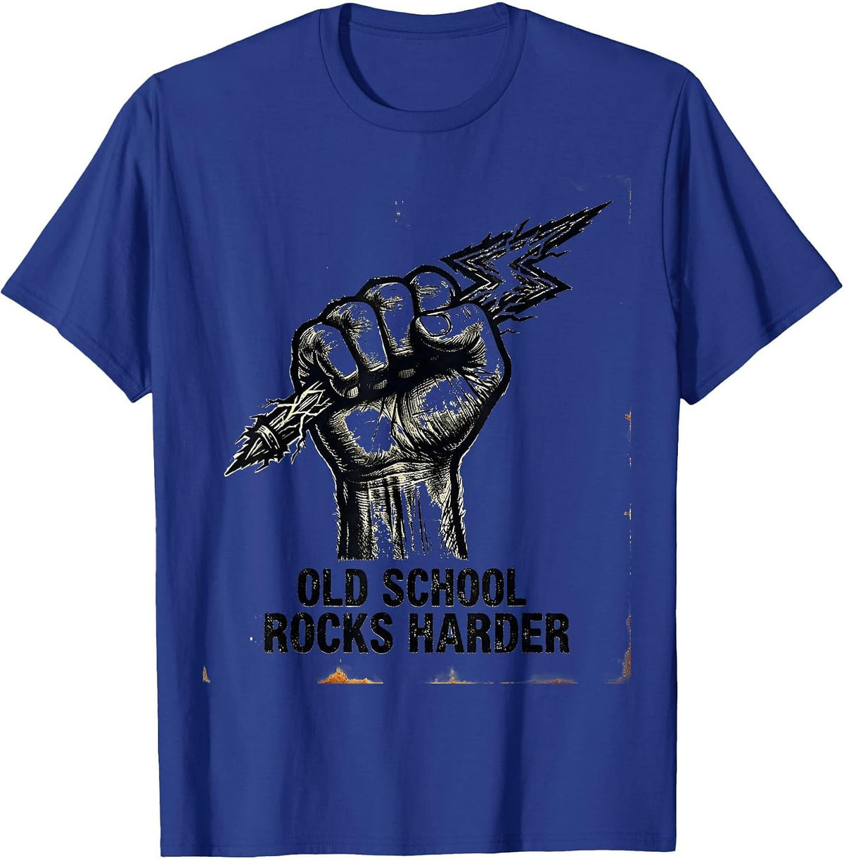 Old School Rocks Harder Classic Rock Band Design T-Shirt - Royal Blue