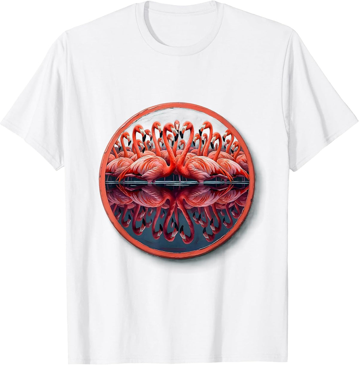 Men's Flamingo Flock Lake Reflection Safari Design T-Shirt - White