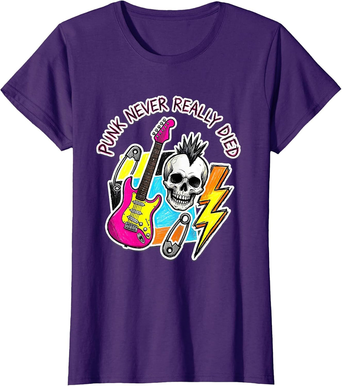 Women's Punk Never Really Died Bold Graphic Design T-Shirt - Purple