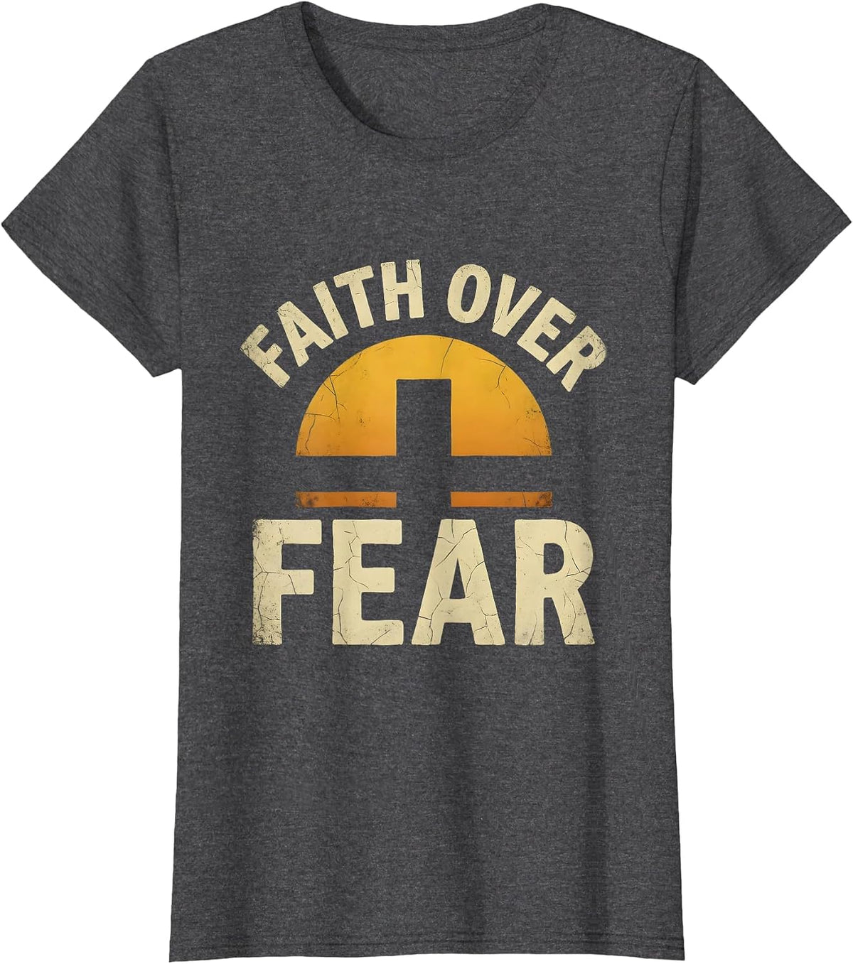 Women's Faith Over Fear Religious Inspirational Design T-Shirt - Dark Heather Grey