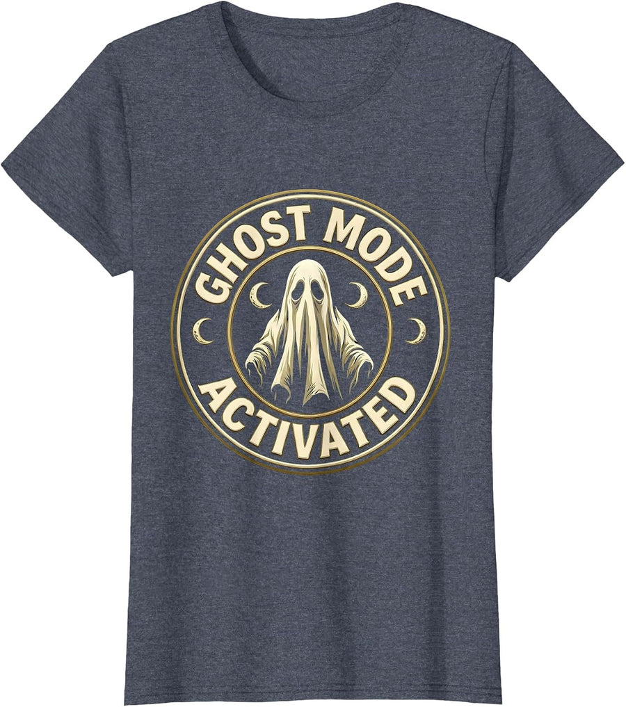 Ghost Mode Activated Spooky Season Design T-Shirt, Women, Heather Blue, XX-Large - As Pictured