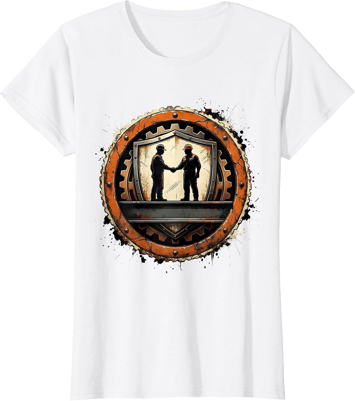 Labor Day Workers Handshake Steel Beam Graphic T-Shirt - White