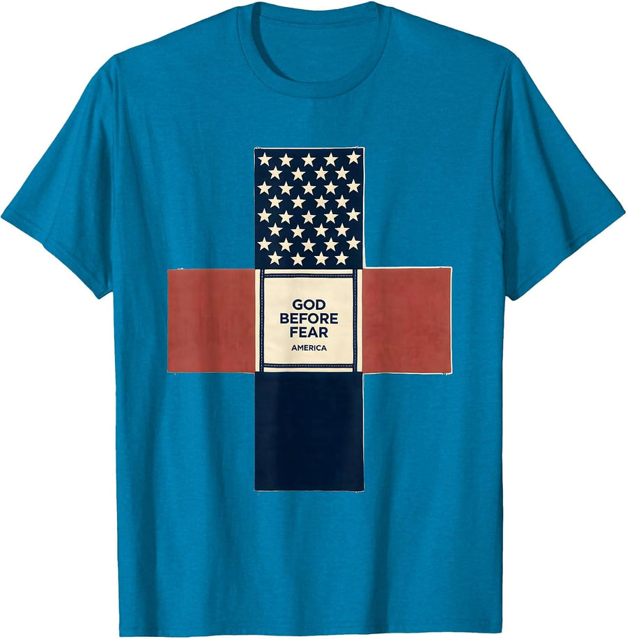 God Before Fear America Patriotic Christian Faith Over Fear T-Shirt - Sapphire Blue