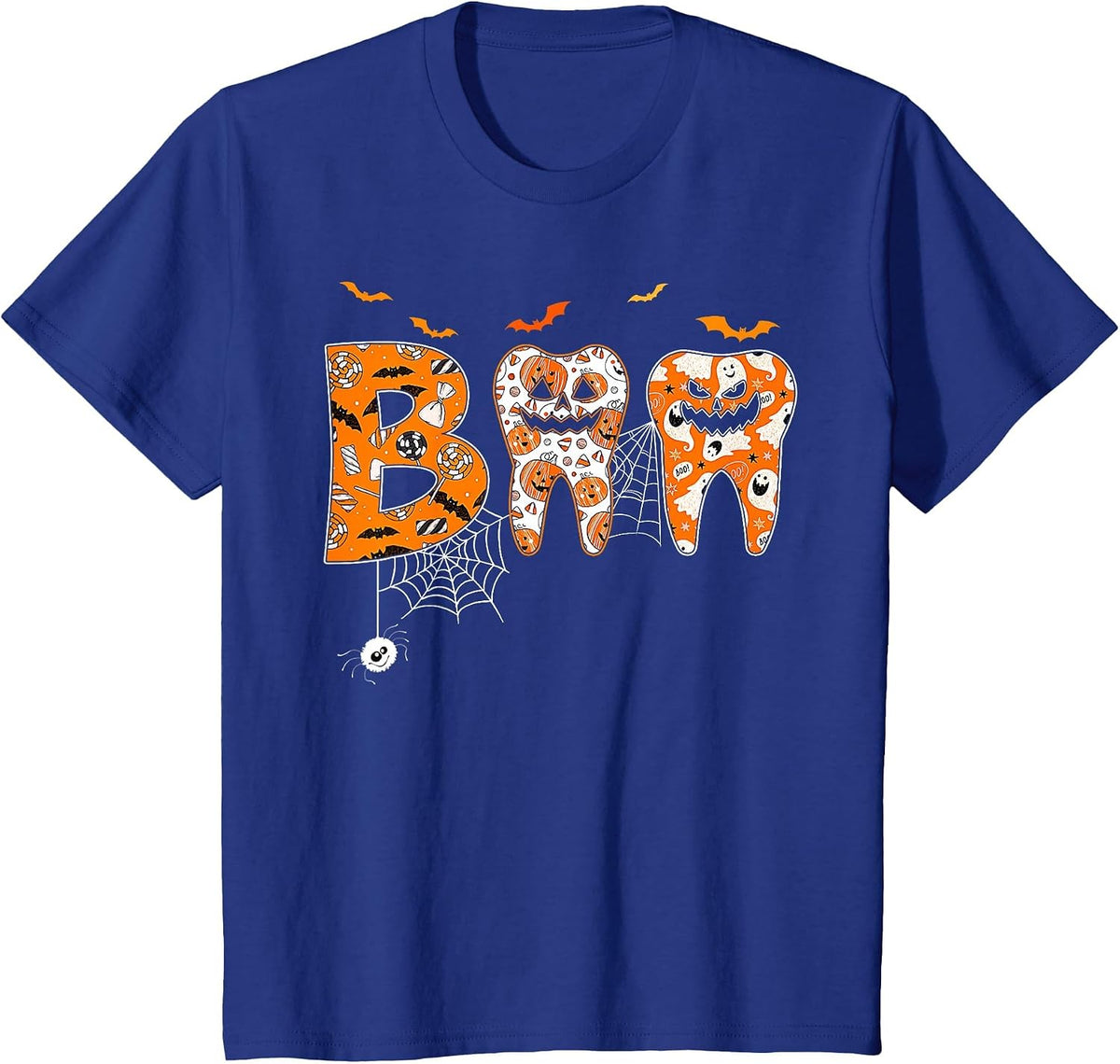 Boo Teeth Pumpkin Dentist Dental Hygienist Halloween T-Shirt - Royal Blue