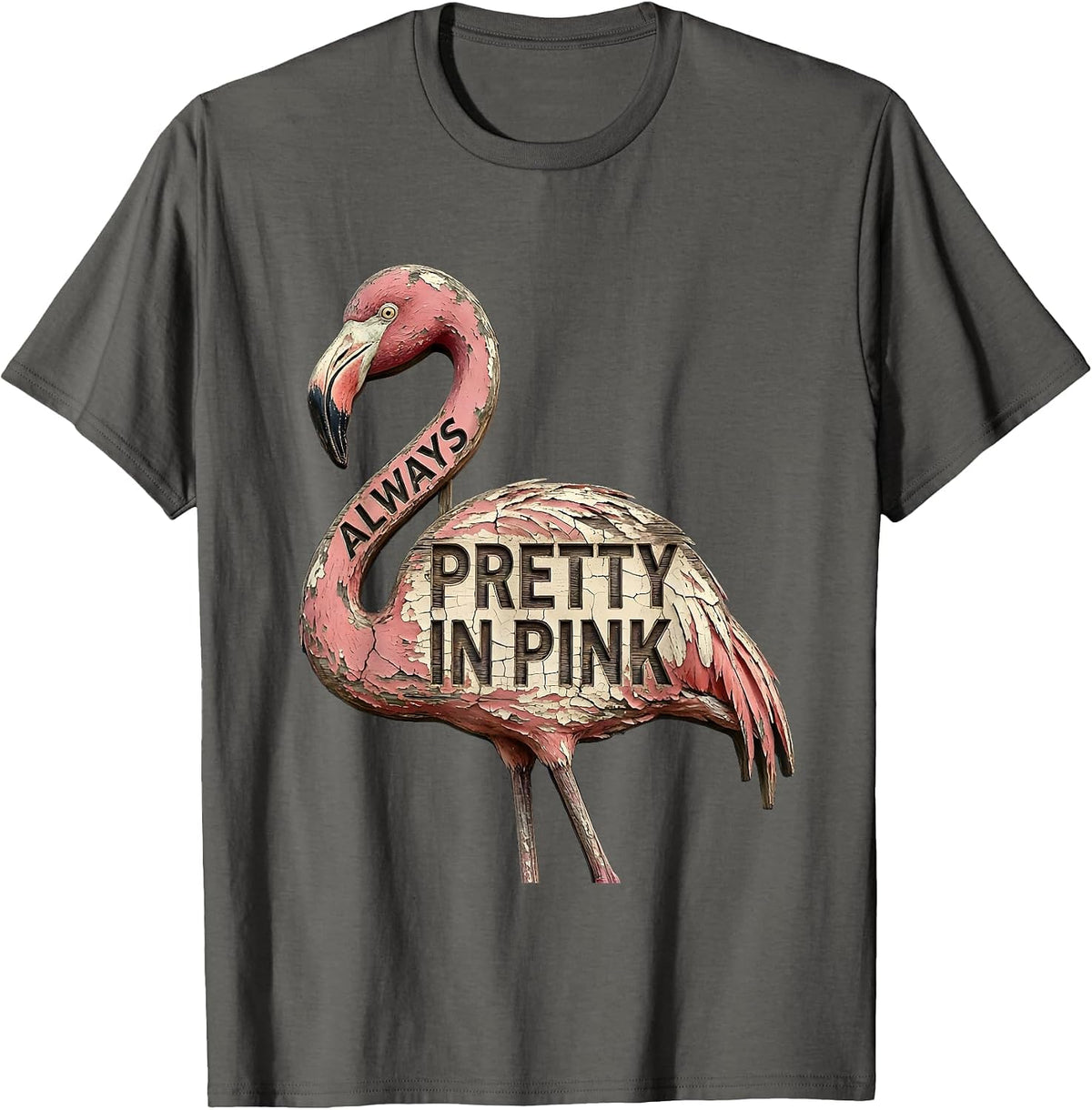 Men's Pretty in Pink Always Flamingo Design T-Shirt - Asphalt Grey