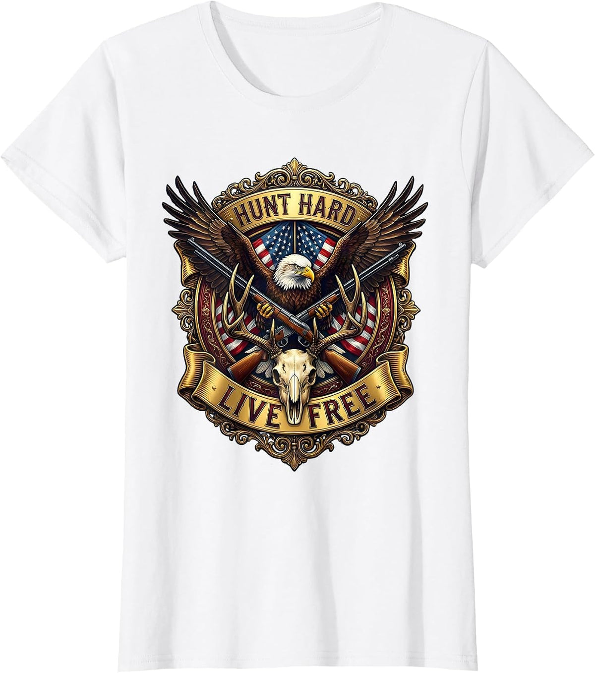 Women's Hunt Hard Live Free Outdoor Hunting Design T-Shirt - White