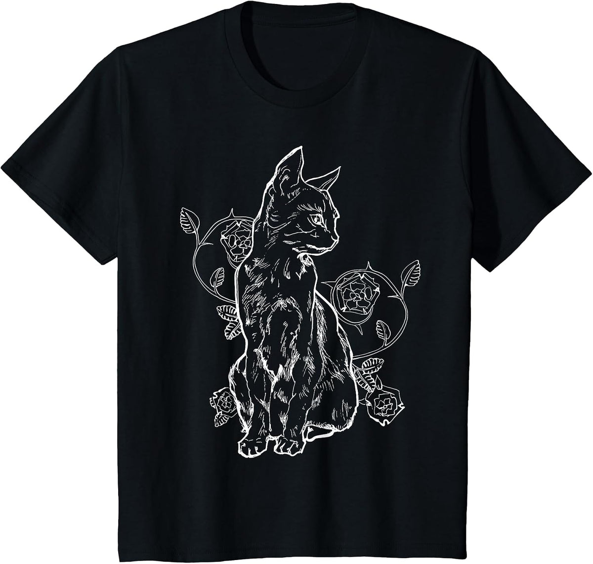 Black Roses Alt Aesthetic Nu Goth Teen Goth Cat T-Shirt - Black
