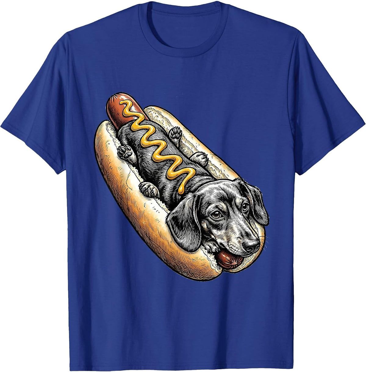Dachshund Hot Dog Bun Funny Wiener Dog T-Shirt - Royal Blue