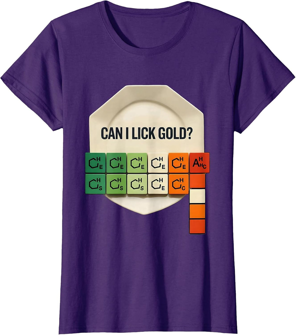 Women's Can I Lick Gold Funny Periodic Table Science Teacher Gift T-Shirt - Purple