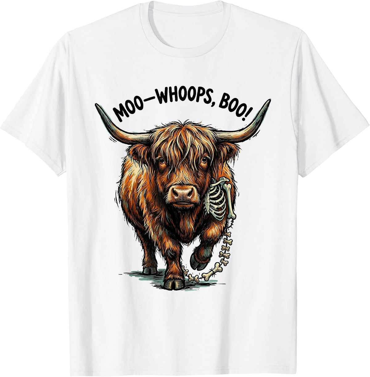 Men's Moo—Whoops, Boo! Whimsical Highland Cow Halloween Humor T-Shirt - White