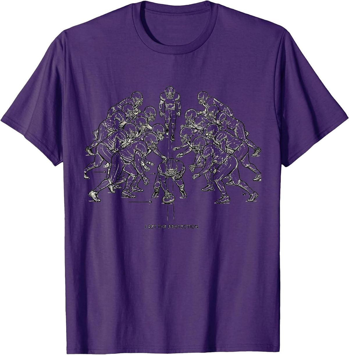 Men's I Set The Protection Funny Football Lineman Linemen Humor T-Shirt - Purple