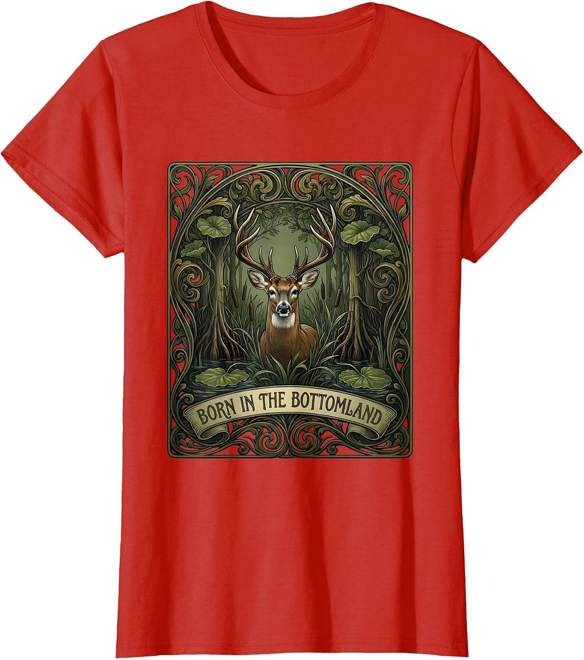 Born in the Bottomland Camo Hunting Design T-Shirt - Red