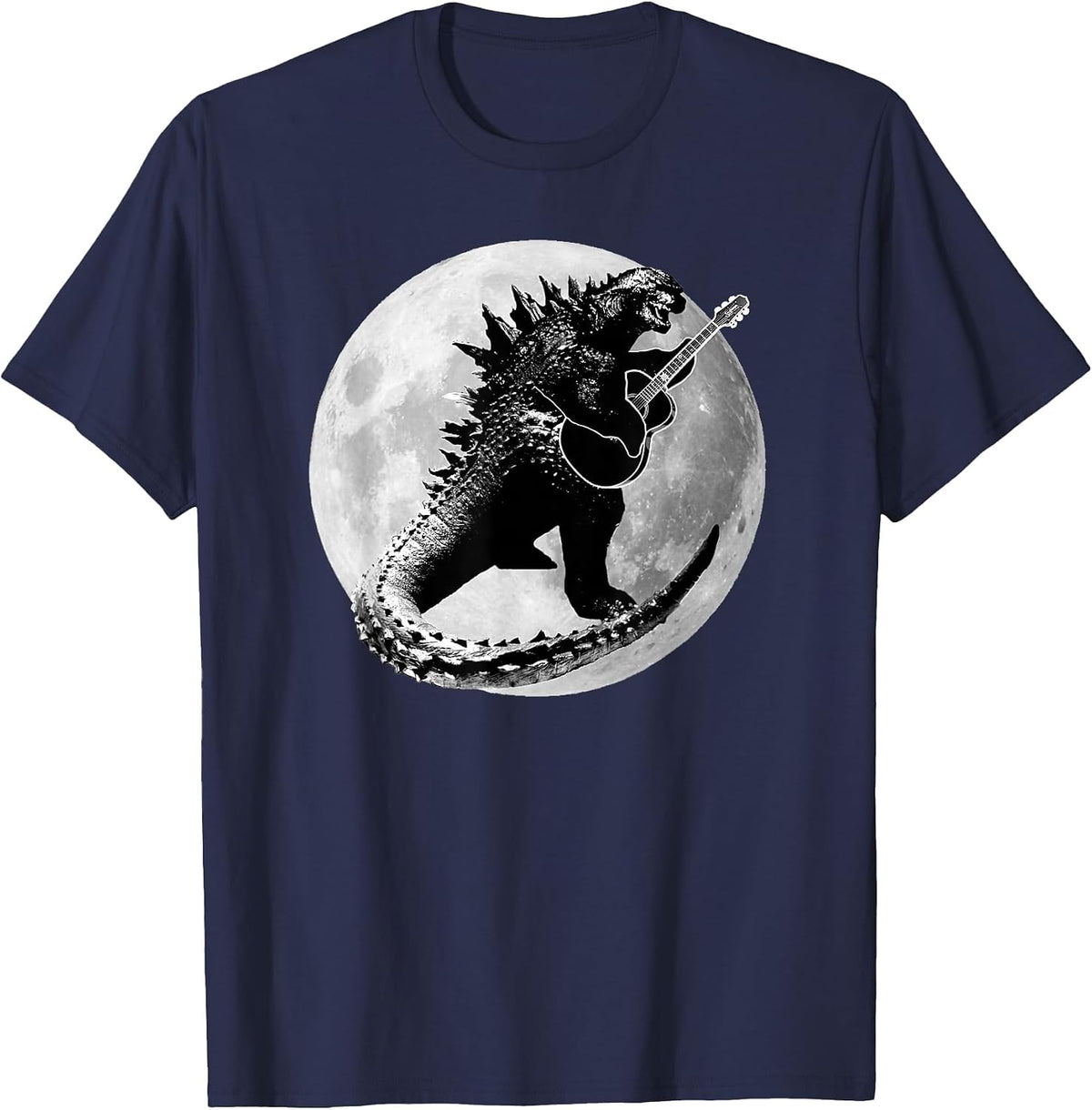 Dinosaur Playing Guitar Electric Acoustic Led Rock T-Shirt T-Shirt - Navy Blue