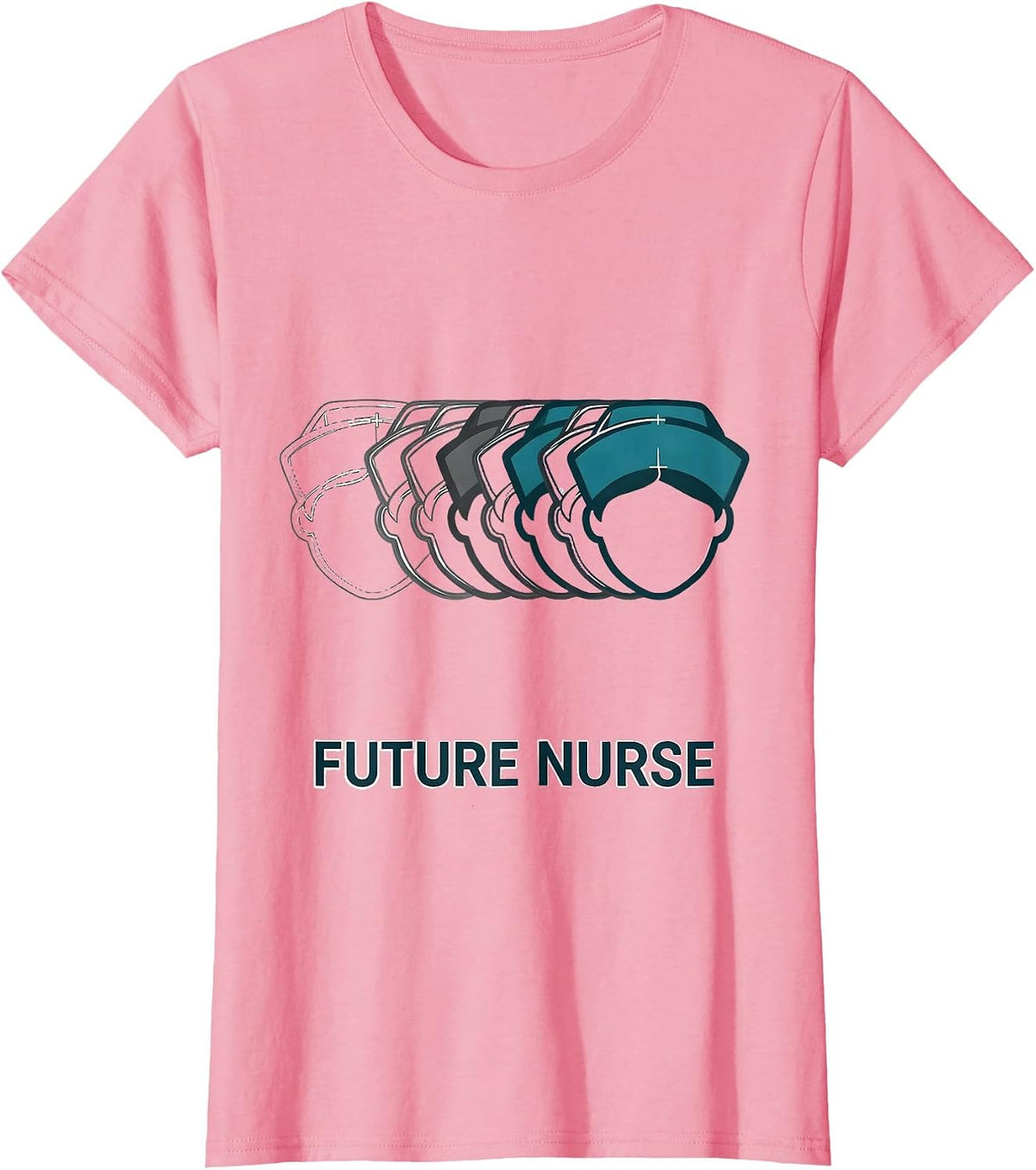 Women's Future Nurse Flat Graphic Nurse Cap Progression Nursing T-Shirt - Pink