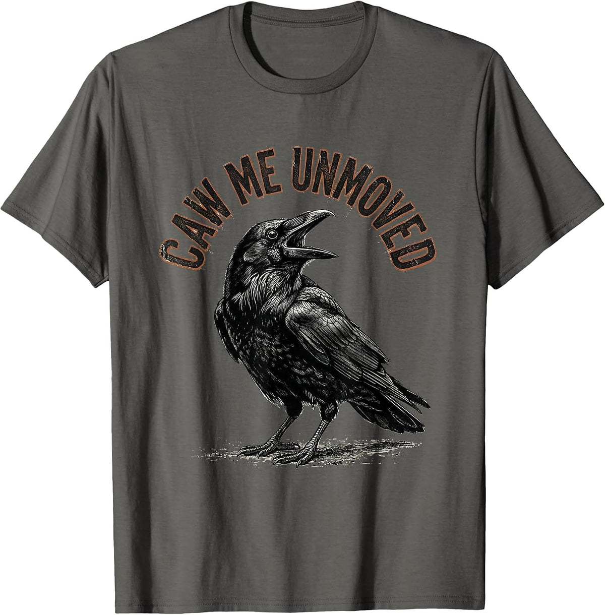 Men's Caw Me Unmoved Vintage Gothic Crow Raven Bird Humor T-Shirt - Asphalt Grey