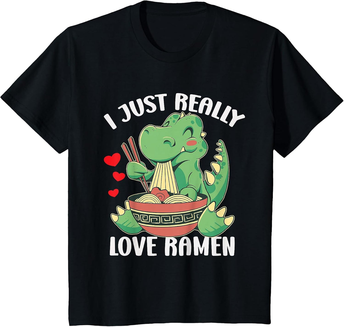 Funny T Rex Ramen Kawaii Anime Japanese Noodle Soup Kids T-Shirt - Black
