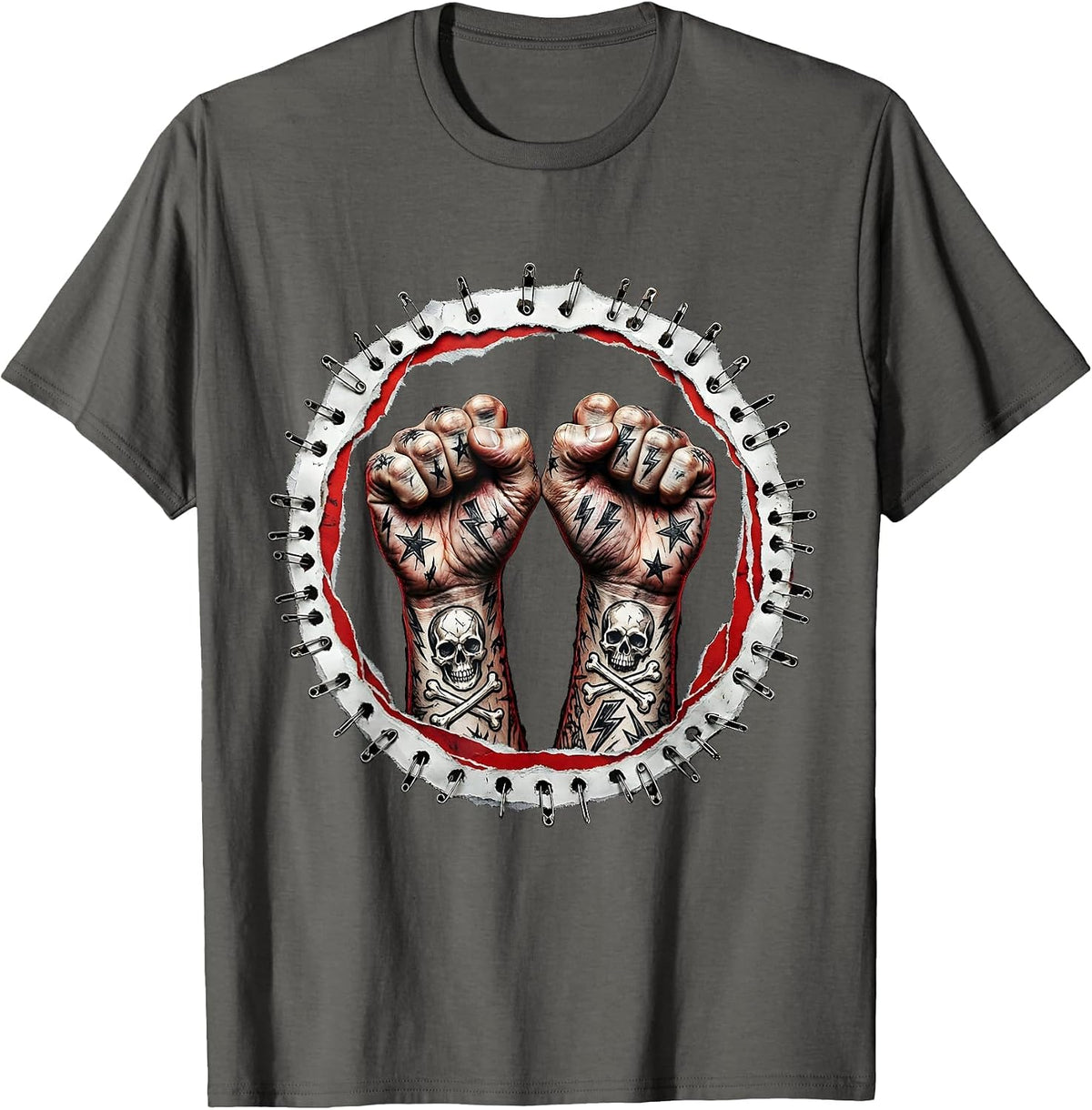 DIY Tattoo Ink Hands Punk Graphic Tee T-Shirt - Asphalt Grey