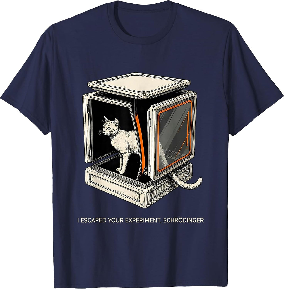 Men's I Escaped Your Experiment, Schrödinger Funny Science Physics T-Shirt - Navy Blue