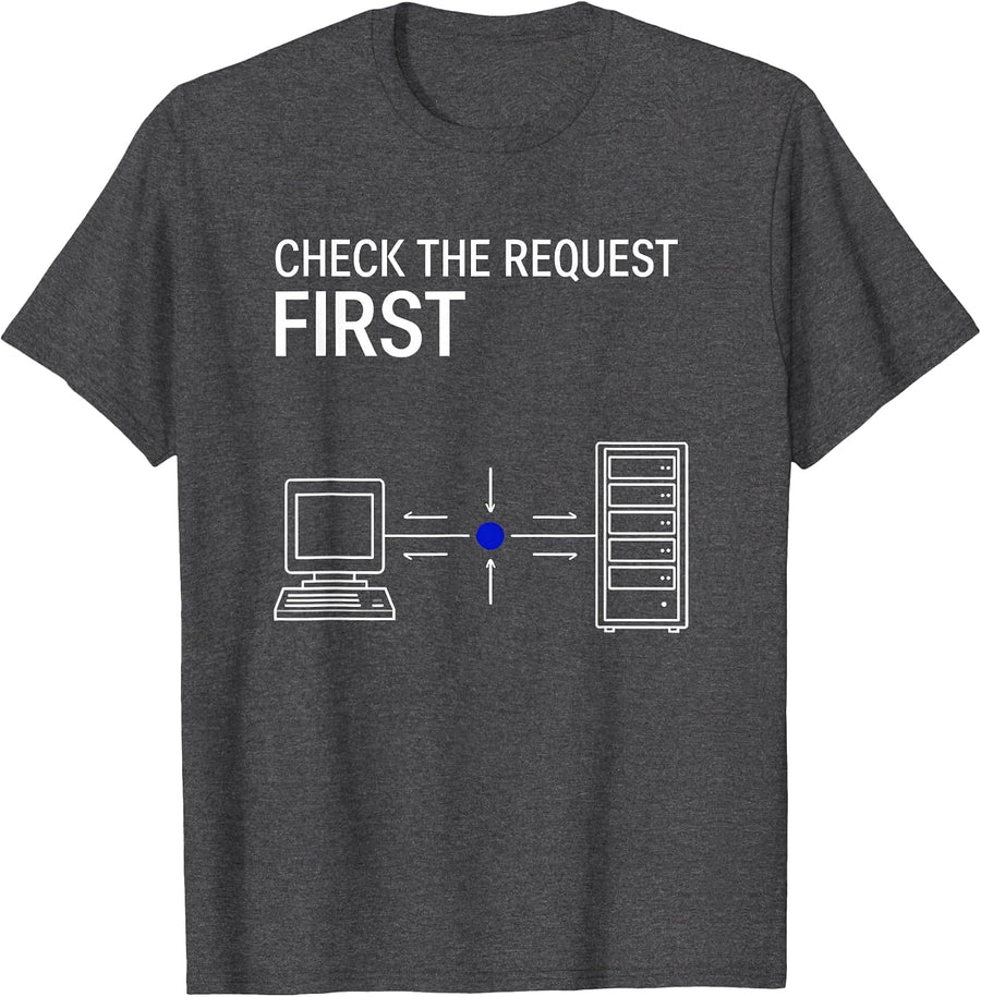 Men's Check The Request First Funny IT Support Programmer Tech T-Shirt - Dark Heather Grey