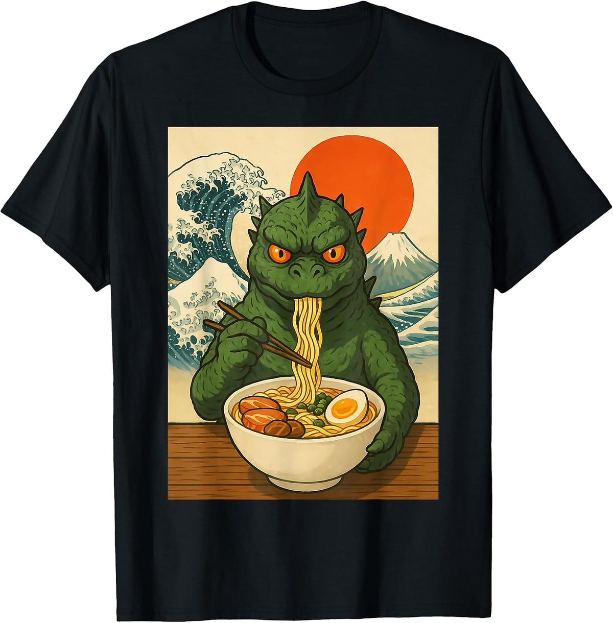Funny Kaiju Monster Ramen Japanese Kawaii Anime Graphic T-Shirt - Black