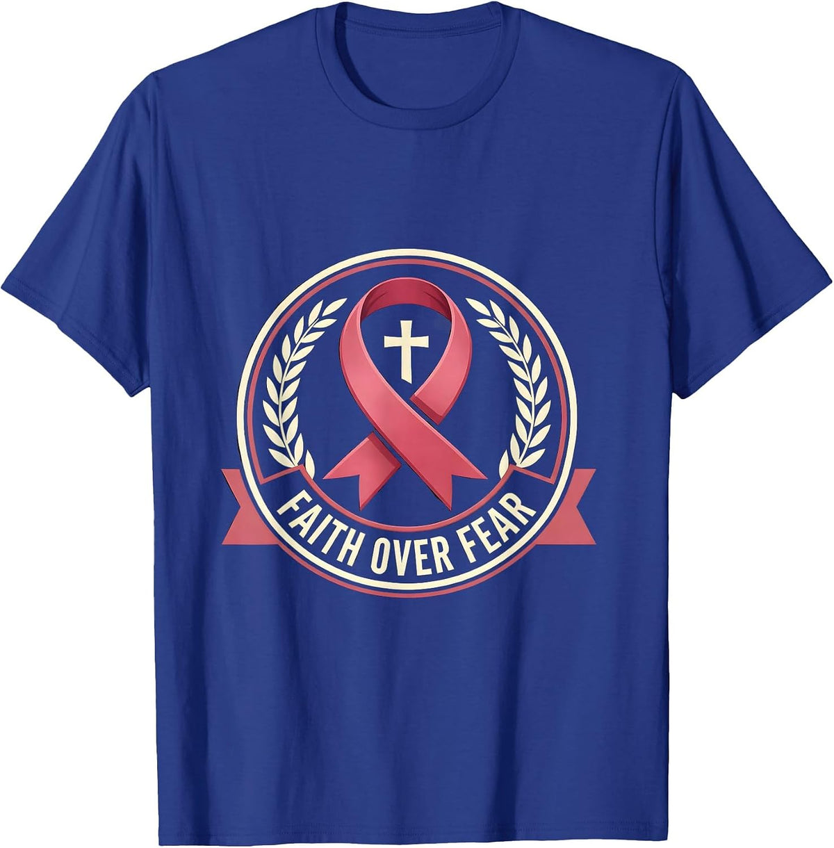 Men's Faith Over Fear Breast Cancer Awareness Design T-Shirt - Royal Blue