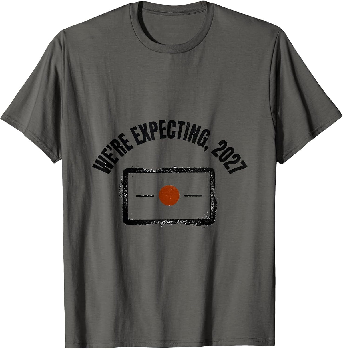 Men's We're Expecting, 2027 Rubber Stamp Pregnancy Announcement T-Shirt - Asphalt Grey