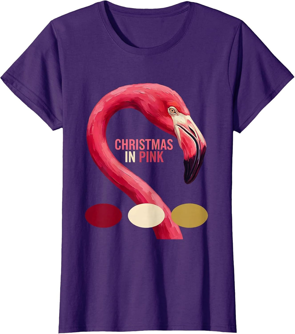 Christmas in Pink Pink Flamingo Christmas Novelty Humor T-Shirt - Purple