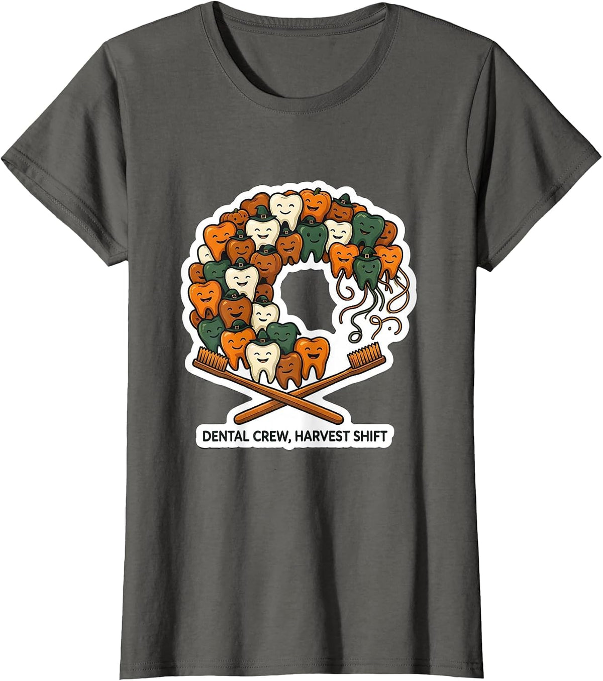 Women's Dental Crew Harvest Shift Funny Dental Team Holiday Crew T-Shirt - Asphalt Grey