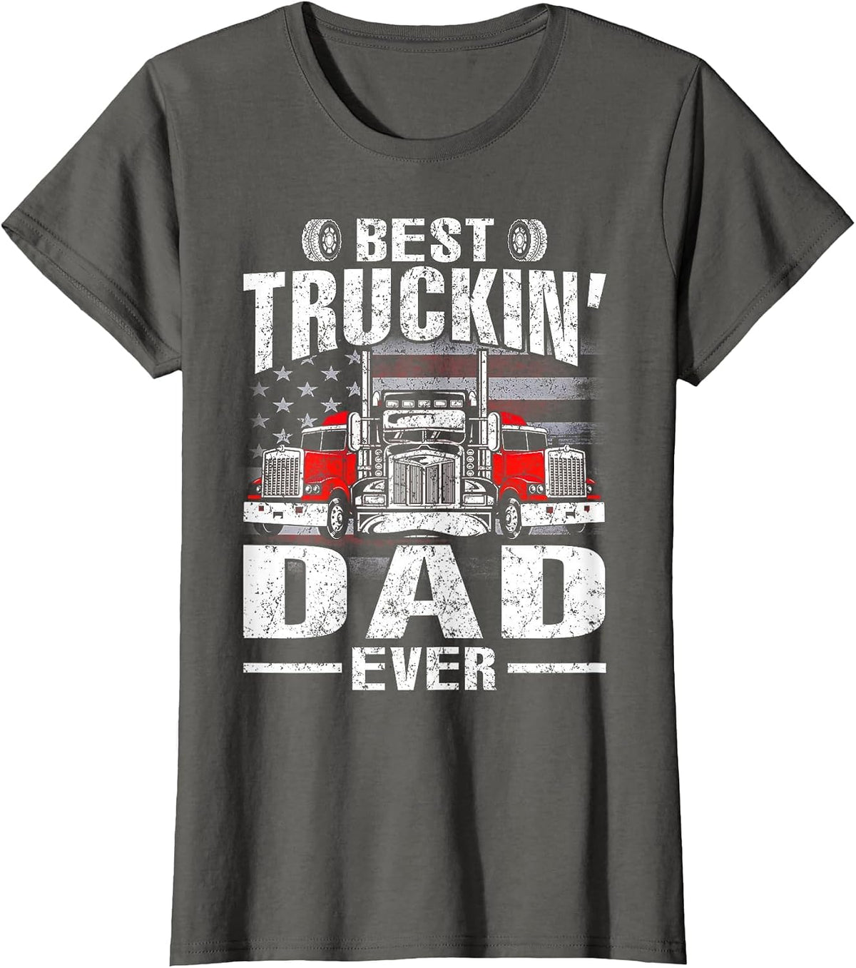 Best Truckin' Dad Ever USA Flag T-Shirt - Asphalt Grey