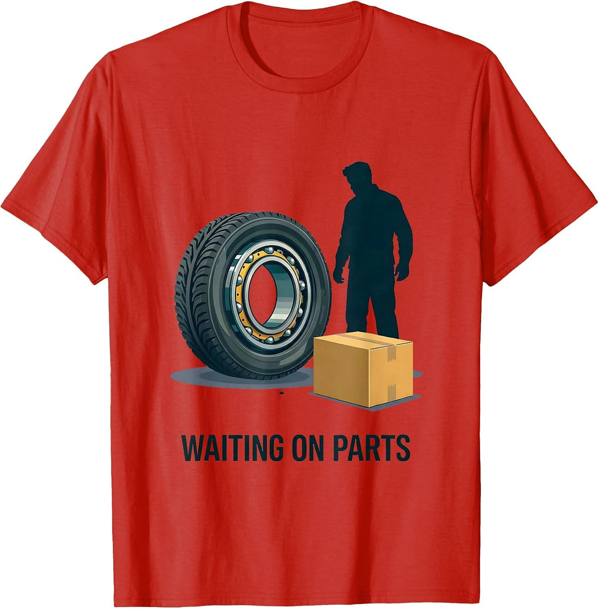 Men's Waiting On Parts Funny Mechanic Humor Auto Repair Technician T-Shirt - Red