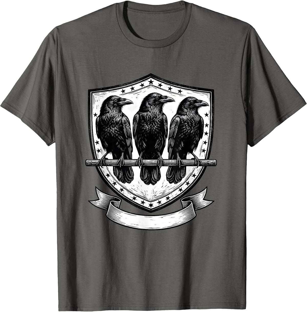 Men's Scratchboard Crow Seal Dark Humor Gothic Bird Lover T-Shirt - Asphalt Grey